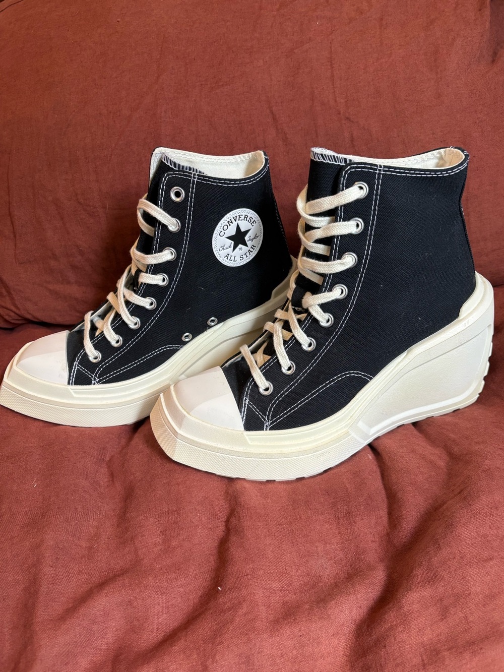 Converse Black High-Top Wedge Platform Boots with Cream Sole